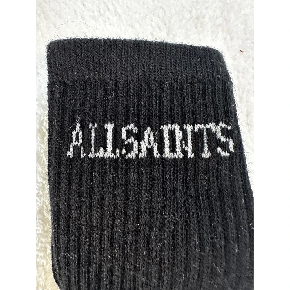 AllSaints Womens 3 Pack Crew Socks Black Ribbed Logo Knit 43ASWS544097TK-BLK